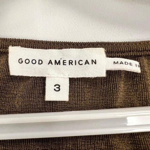 Good American Top Women's Size 3 Olive Green Ruched Long Sleeve - Picture 8 of 9